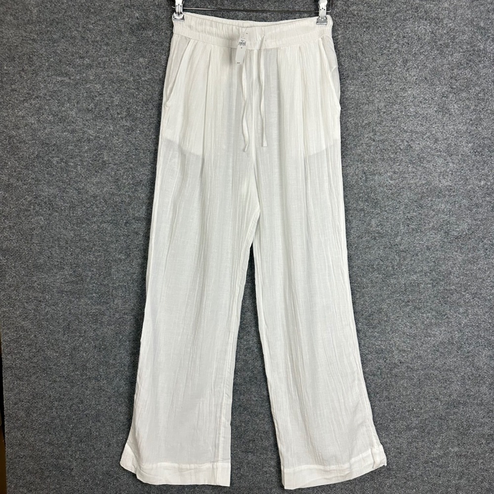 NEW Gap Wide Leg Pants Womens XS White New Linen Blend Gauze Drawstring Pull On